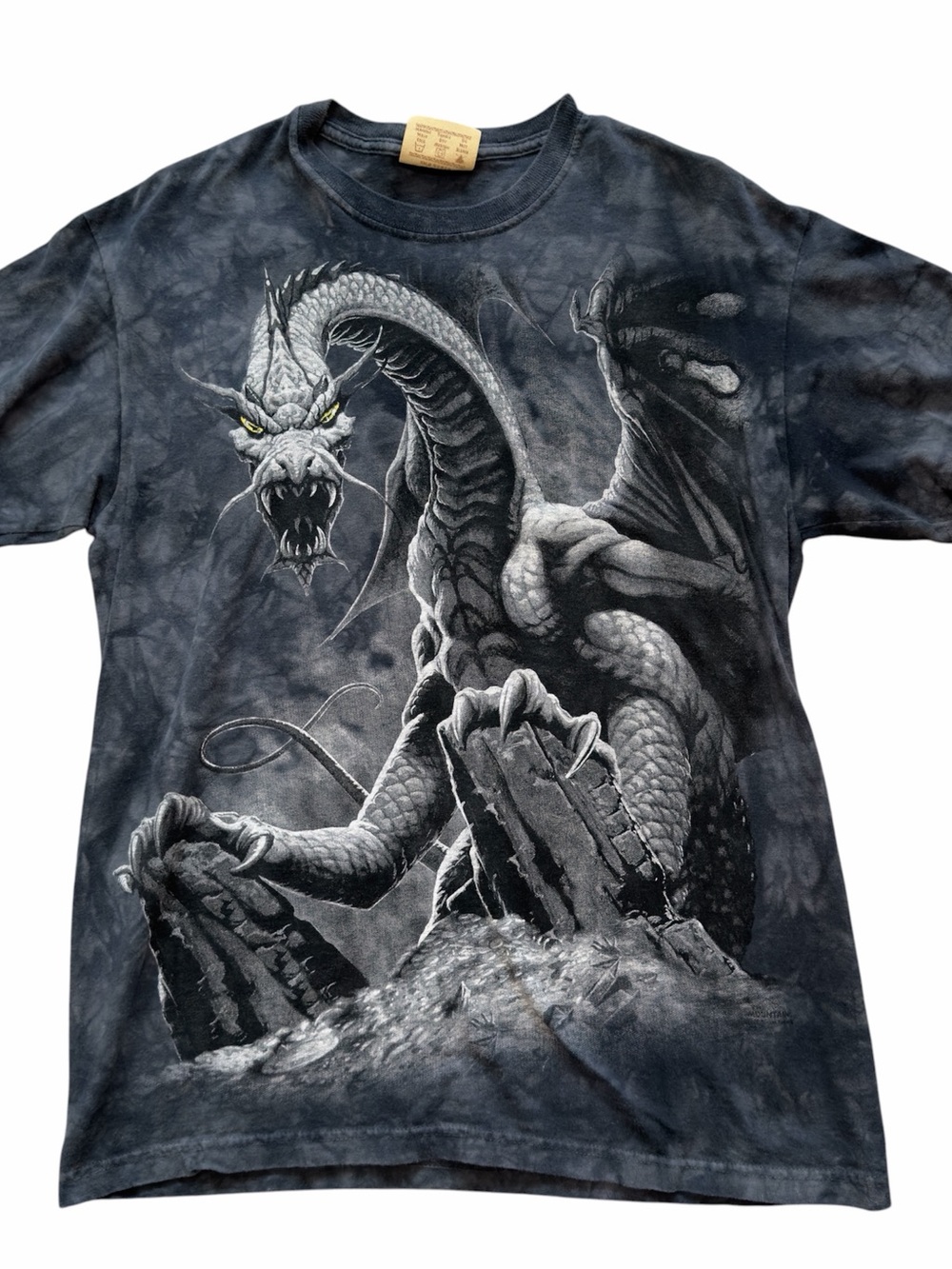 Vintage 2000s The Mountain Dragon T Shirt Black Tie Dye Fantasy Tee M